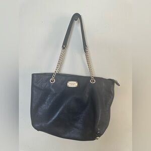 Michael Michael Kors Womens Leather Gold Tone Tote Shoulder Handbag Black